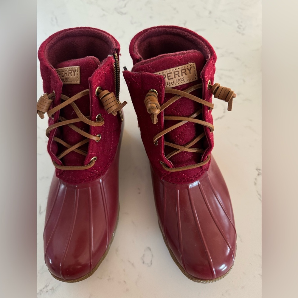 Nordstrom Cranberry Color Lace-Up Boots with Side Zippers.